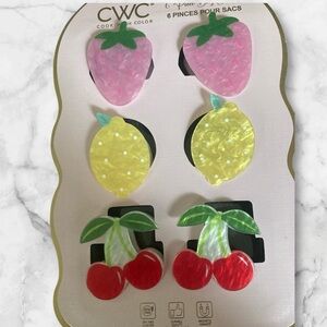 Bag Chip Clips (set of 2)- Magnetic Fruit theme - Cherry, Lemon, Strawberry